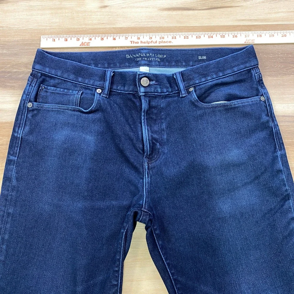 Banana Republic Traveler Jeans Mens 34x32 Slim Cotton Stretch Indigo Dark Wash